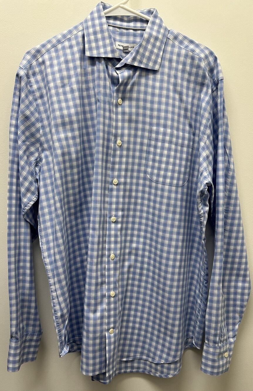 Peter Millar Men’s Long Sleeve Button Down Blue White Purple Plaid Large